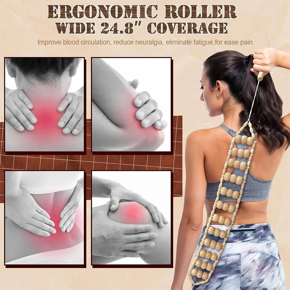 Full Body Massage Roller Rope Wood Back Massage Roller Rope Wood Therapy Cellulite Massage Tools for Neck Leg Back Pain Relief