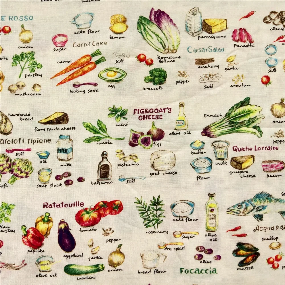 100% Cotton Fabric Vintage Vegetable Food Print for Tissue Sewing Quilting Needlework Material DIY Handmade