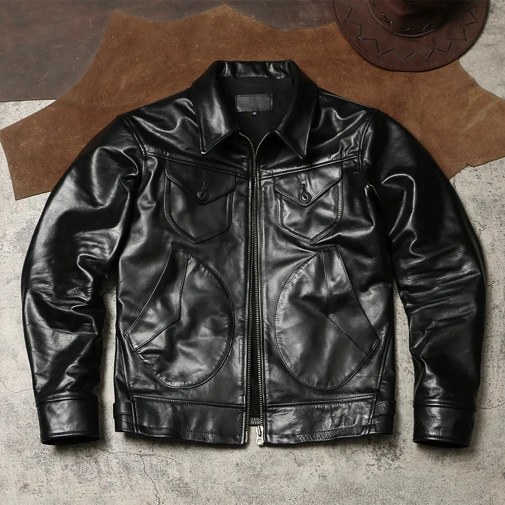 Vintage Mendoza Rancher Genuine Leather Jacket, Amekaji Multi Pocket Cowhide Workwear American Style Outerwear