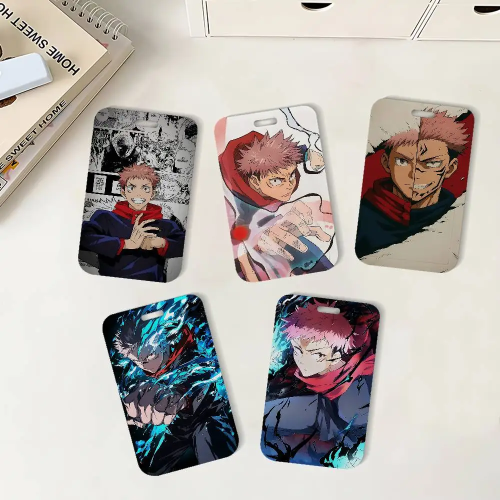 Cartoon I-Itadori Yuji ID Badge Holder With Lanyard Neck Strap For Office School Name Card Credentials Case