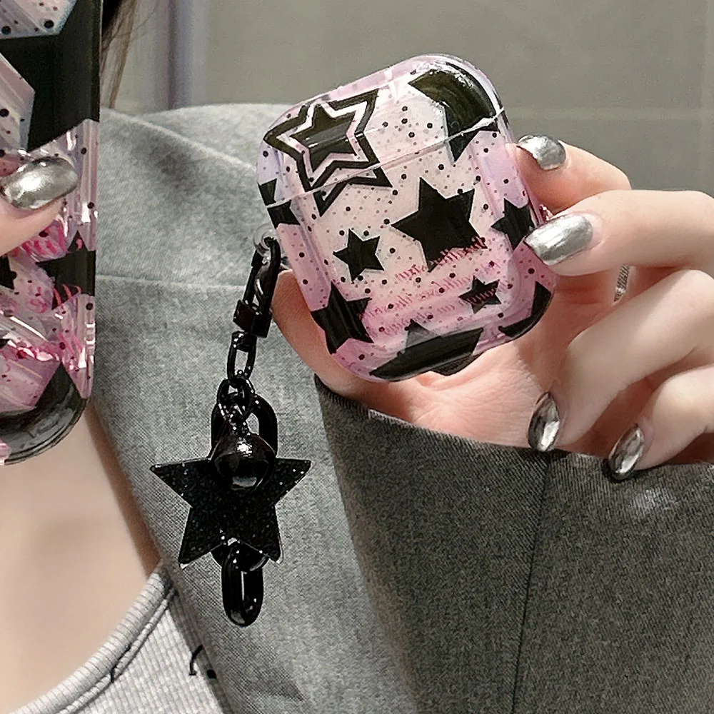 Чехол для наушников Sweet Cool Stars с подвеской в виде черной звезды, брелок для Apple AirPods 3, коробка с цветущими чернилами для Air Pods Pro 1, 2, чехлы