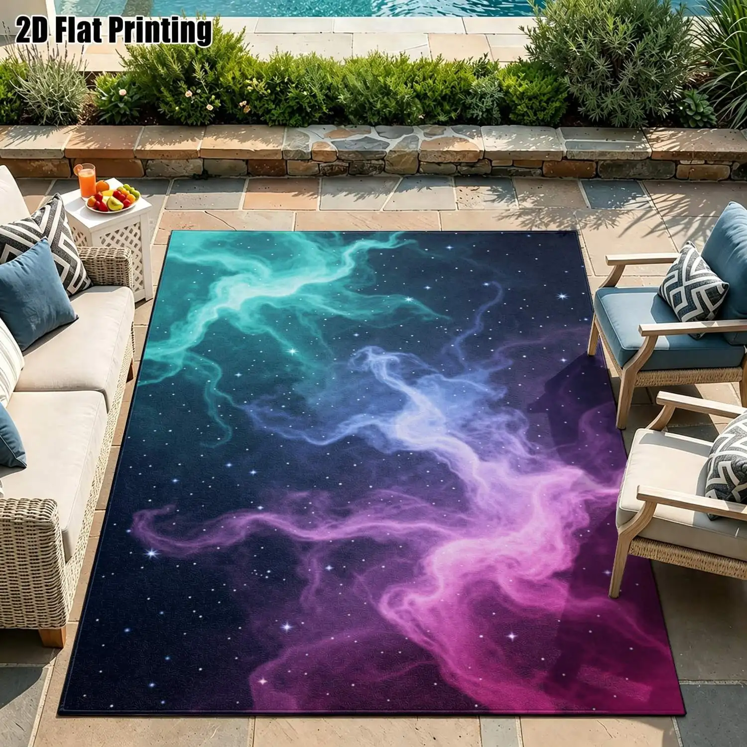 1Pc 2D Printed Carpet: Blue-Purple-Pink Nebula Abstract Pattern, Nordic/Instagram/Modern Minimalist/Bohemian Style, Multi-Size, Machine Washable, for Entrance, Dining, Foyer, Living Room, Bedroom