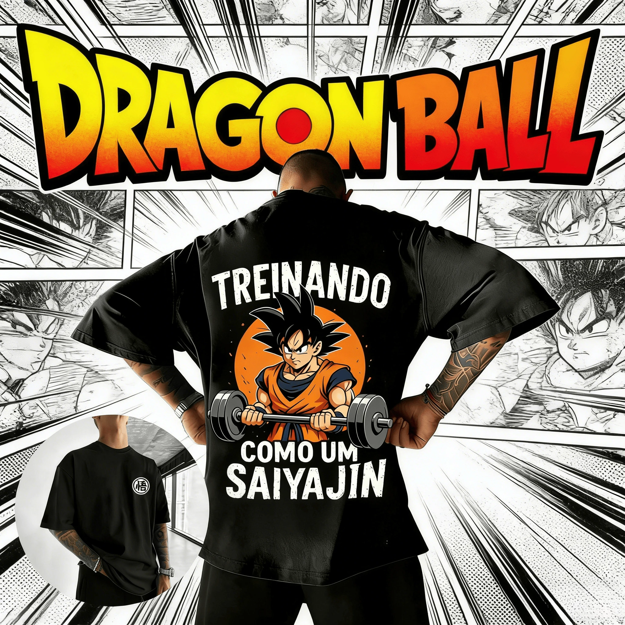 Camiseta Oversized Dragon Ball Verão 2026 de Alta Qualidade 100% Algodão com Estampa Goku Treinando como um Saiyajin Unissex Retrô Casual
