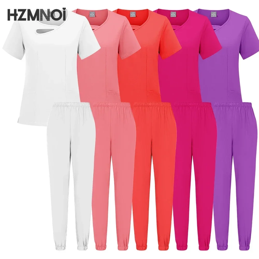 Multicolorido unissex manga curta uniforme de enfermeira de farmácia hospital médico workwear uniformes de cirurgia dentária oral conjuntos de esfoliantes médicos