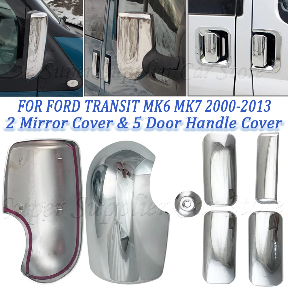 Car Rearview Mirror Decoration Cover For Ford Transit MK6 MK7 2000-2013 Chrome Wing Mirror Covers & 4 Door Handle Covers