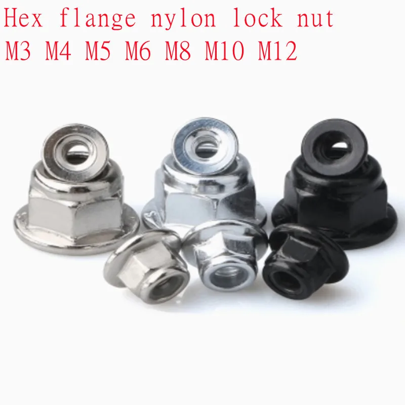 M3 M4 M5 M6 M8 M10 M12 Black Carbon Steel 304 Stainless Steel Hex Flange Self-locking Locknut Nylon Insert Lock Nut