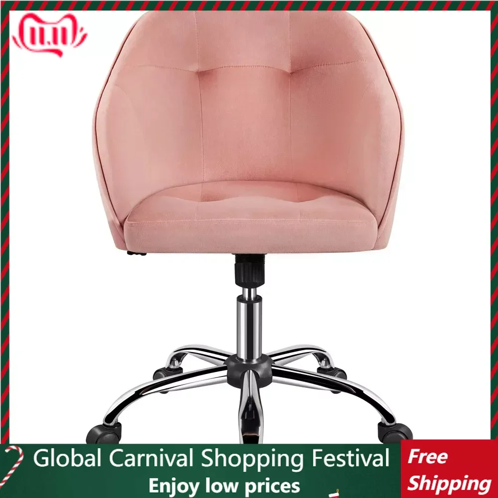 

Modern Velvet Adjustable Swivel Office Chair Pink Comfortable Chair on Wheels Mobile Lounge Chairs Gamer Backrest Romantic Work