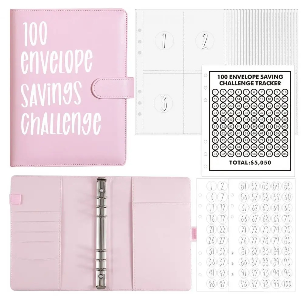 A5 Envelope Challenge Binder Durable Money Saving Binder Kit with 100 Day Challenge Inserts Notebook Accessories for Budgeting