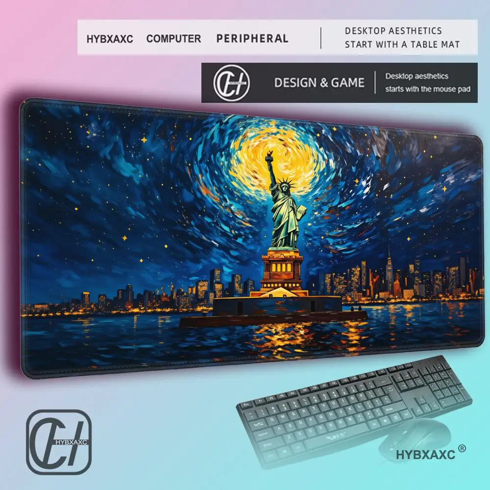 HYBXAXC Van Gogh The Starry Night Large Mouse Pad Art Oil Painting Desk Mat Non-slip Gaming Keyboard Pad