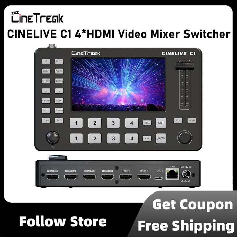 Cinetreak CINELIVE C1 Video Switcher 4 Channel Multi Format Livestreaming Video Mixer with 5 inch Full HD Screen for OBS,YouTube