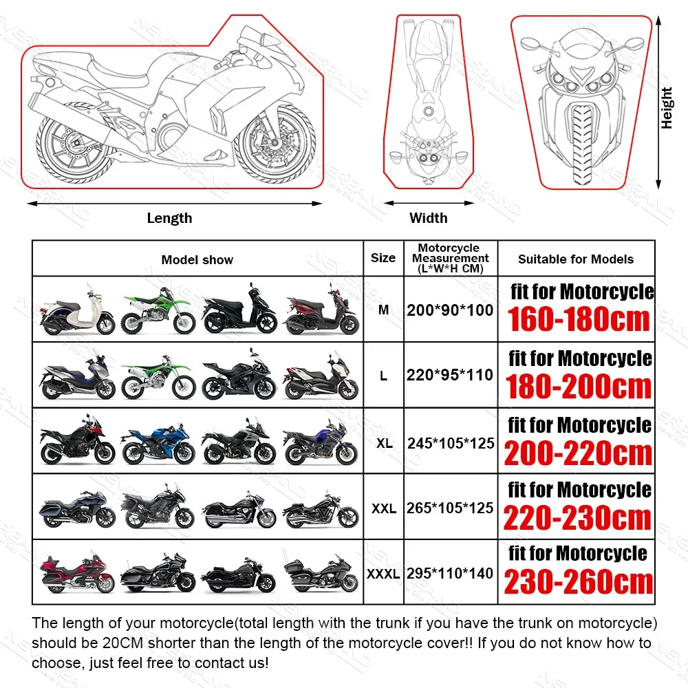 NOVSIGHT Wasserdichte Motorrad-Abdeckungen, rot, Motoren, Roller, Staub, Regen, Schnee, UV-Schutz, für drinnen und draußen, L, XL, XXL, XXXL