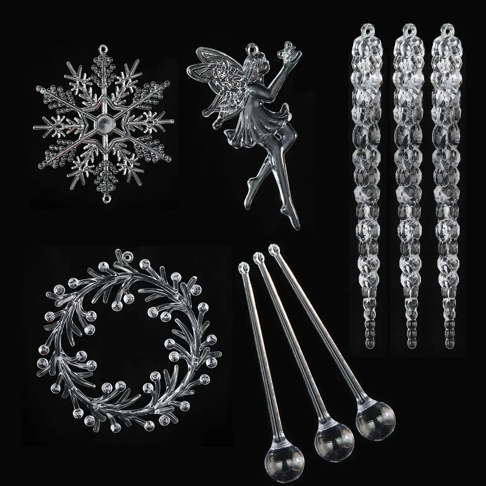 

5Pcs Snowflakes Crystal Acrylic Christmas Ornaments Hanging Christmas Tree Icicles Fairy Pendant Xmas Holiday Party Decoration