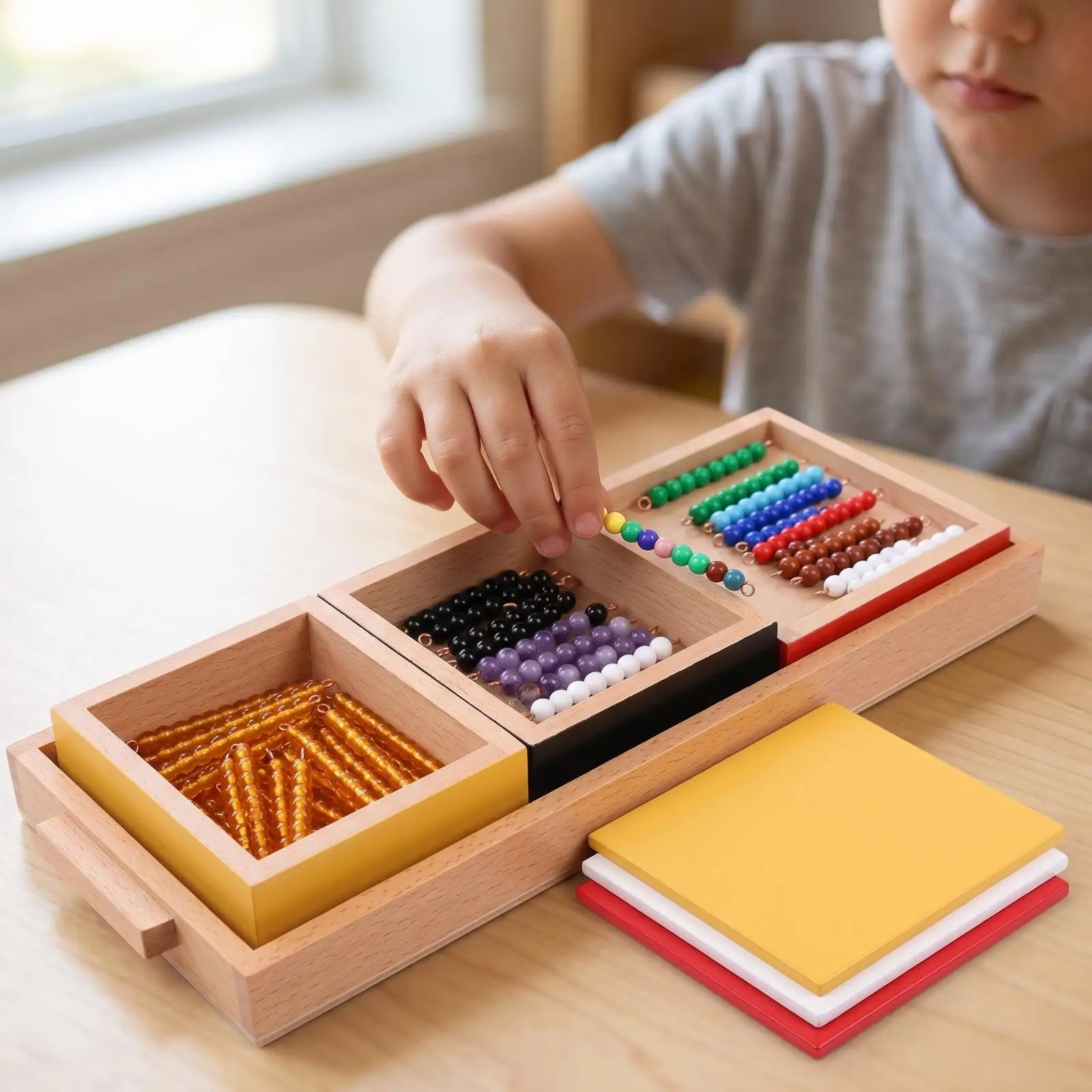 Kids Addition Bead Chain Counting Set Wooden Math Trainer with Tray for Children Educational Arithmetic Learning Toy