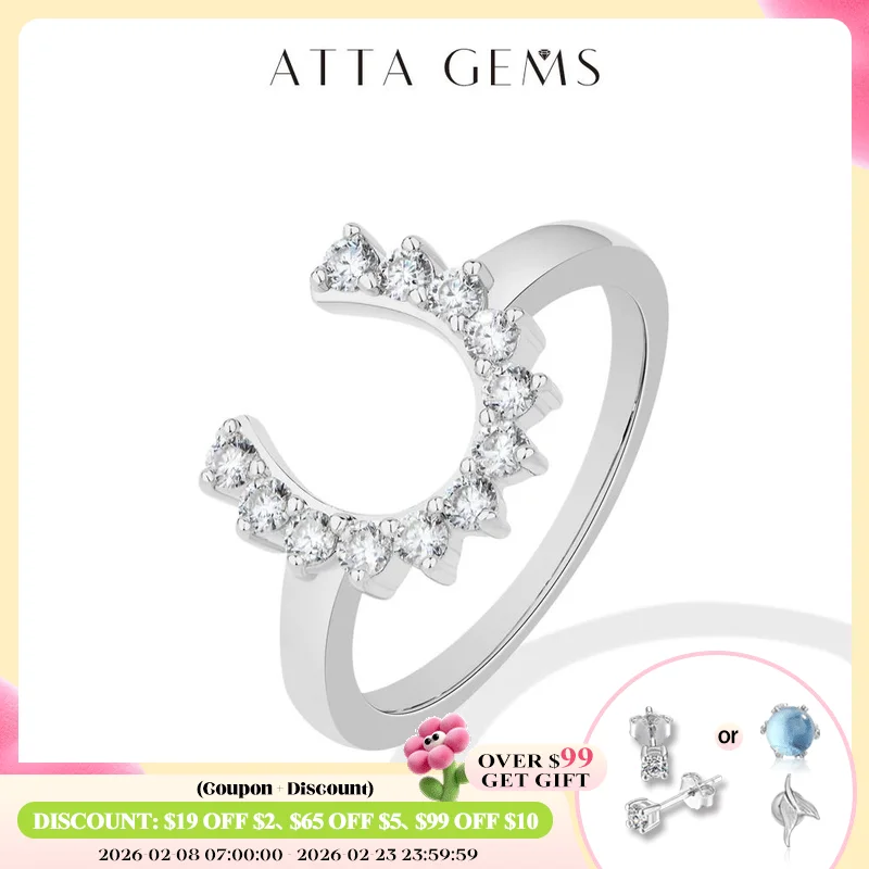 

ATTAGEMS s925 Sterling Silver U-shaped Moissanite Ring D VVS1 Round Cut Horseshoe Design Rings For Women Engagement Party Gifts