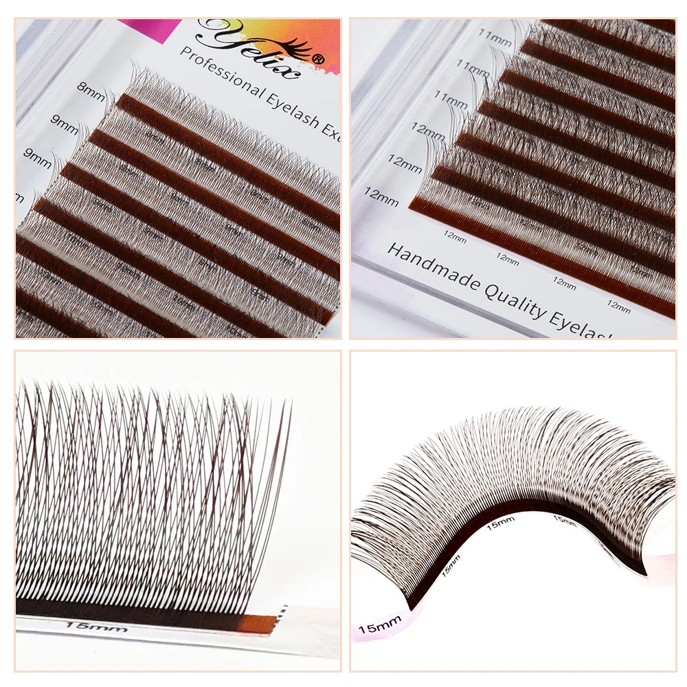 Yelix Brown Y Shaped Lashes 2D Y Eyelash Extensions 12Rows Mix 8-12/8-15mm Premium False Lashes Mesh Net Cross Lash Makeup Tools