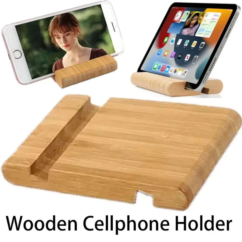 1PC Cell Phone Holder Wooden Cell Phone Holder Wooden Base Cell Phone Tablet Desktop Lazy Bracket For iPhone iPad Laptop Samsung