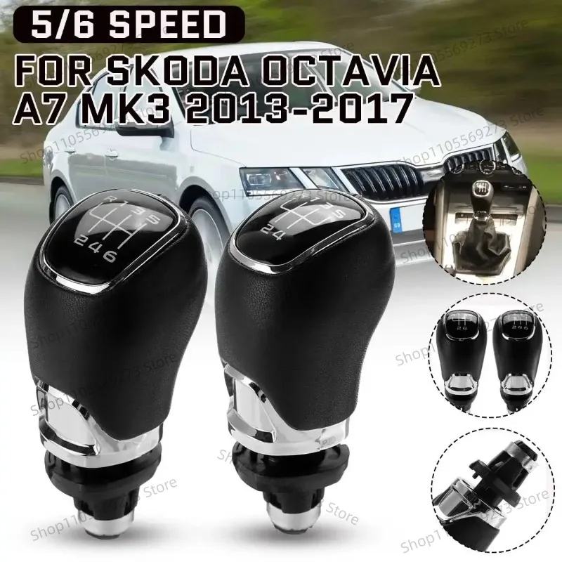 LH07 5 6 Speed Car Gear Shift Knob For Skoda/Octavia A7 MK3 2013-2017 PU Leather Manual Shifter Lever Handle Gear Stick