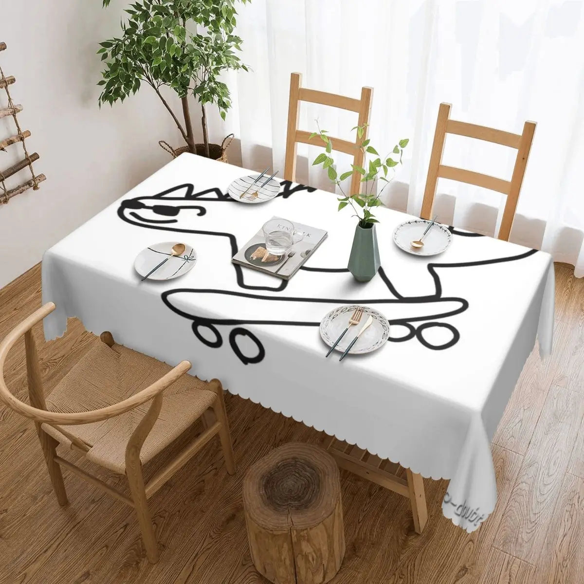 

Dino Skateboarding Tablecloth 54x72in Waterproof Decorative Border Festive Decor