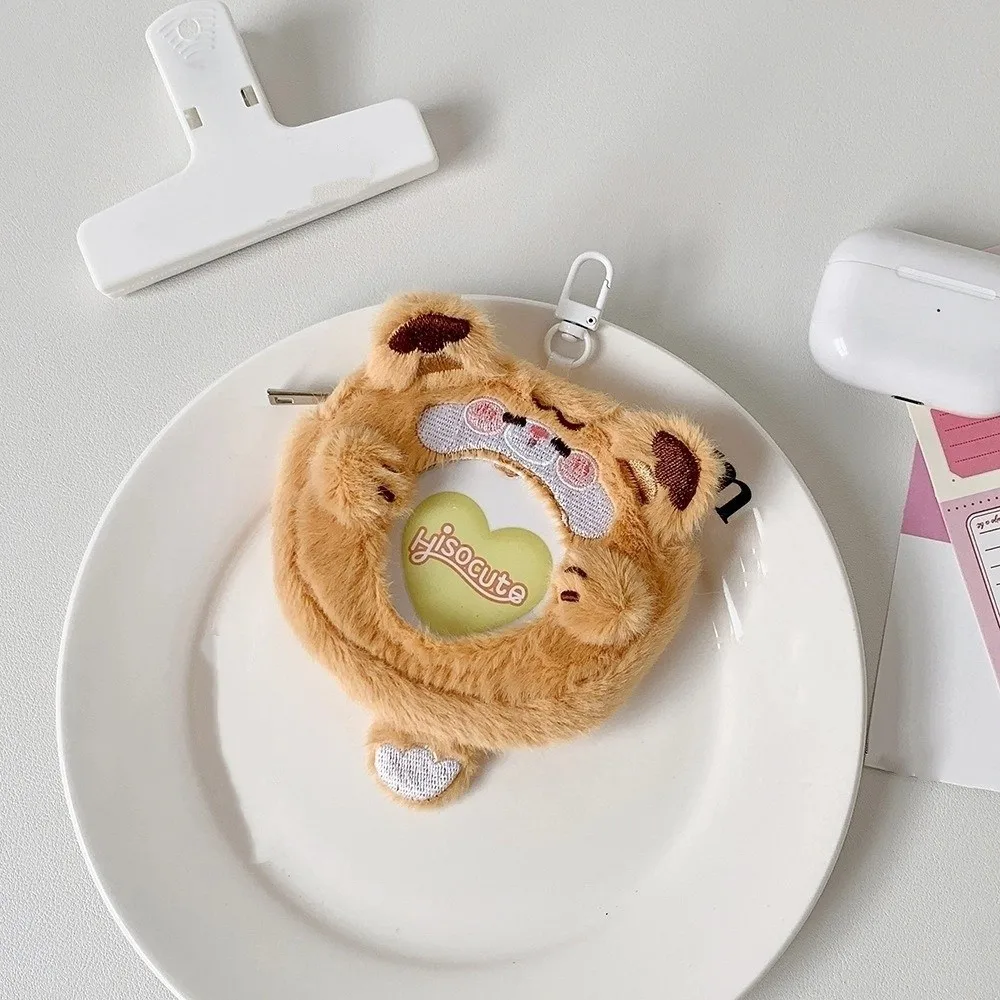 Portable Cute Animal Mini Badge Holder Bag Cartoon Clear Window Badge Ita Bag Sweet Plush Badge Display Purse Keychain