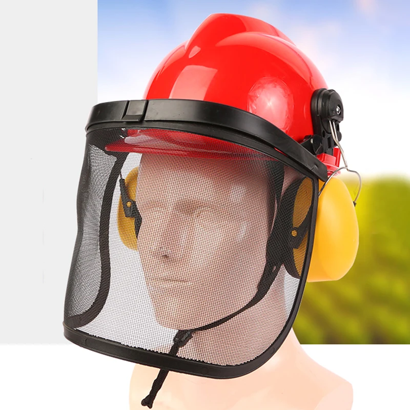 1 Pc Garden Mower Safety Helmet With Full Face Mesh Protective Mask Forestry Safety Helmet Gardening Protection Accessories