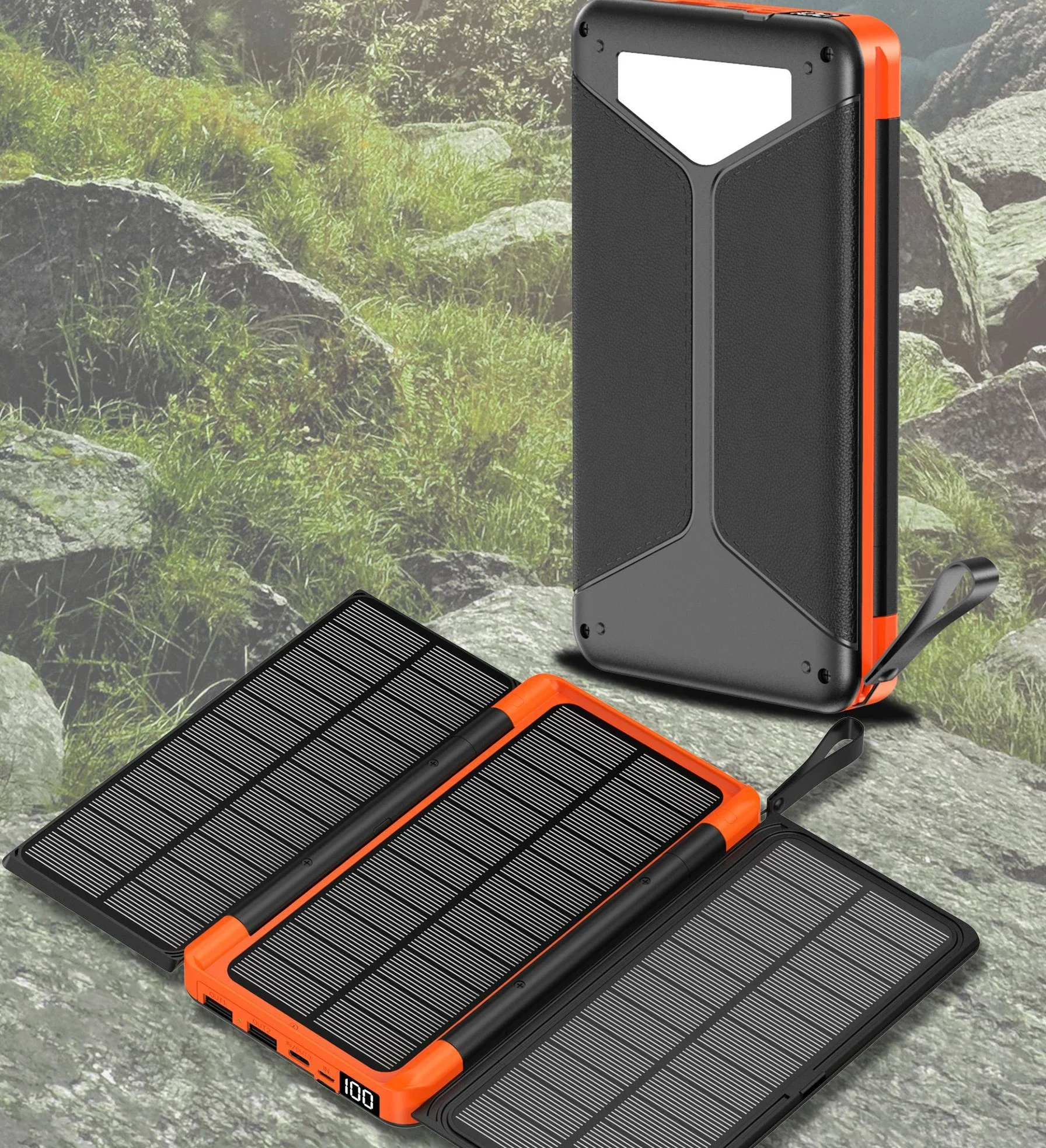 Folding Solar Power Bank with Solar Panel 20000mAh Wireless Charger Powerbank for iPhone 15 Samsung Huawei Xiaomi Spare Battery