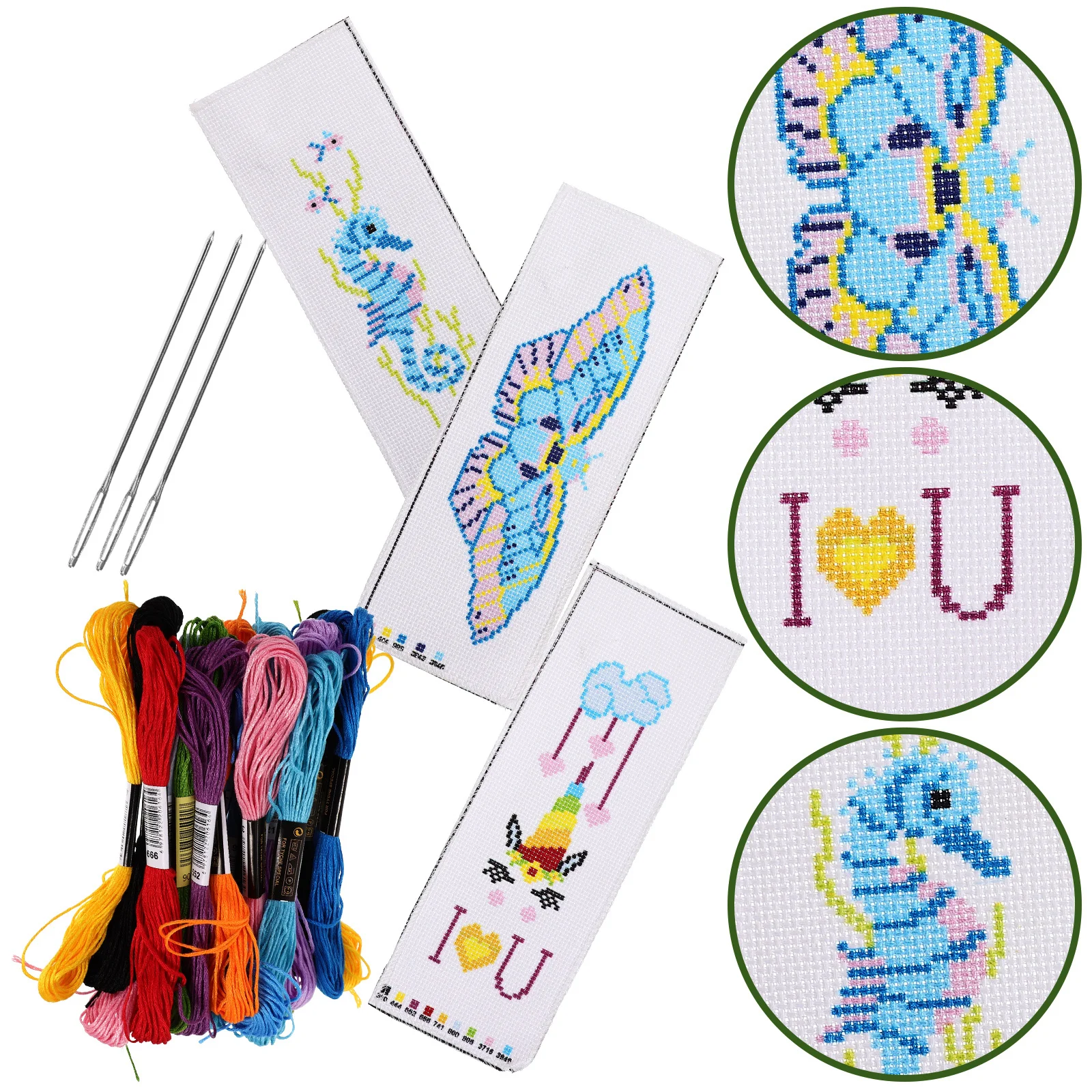 

3Sets DIY Embroidery Bookmark Materials Kit Creative Cross Stitch Sewing Supplies for Crafting Decorative Bookmarks