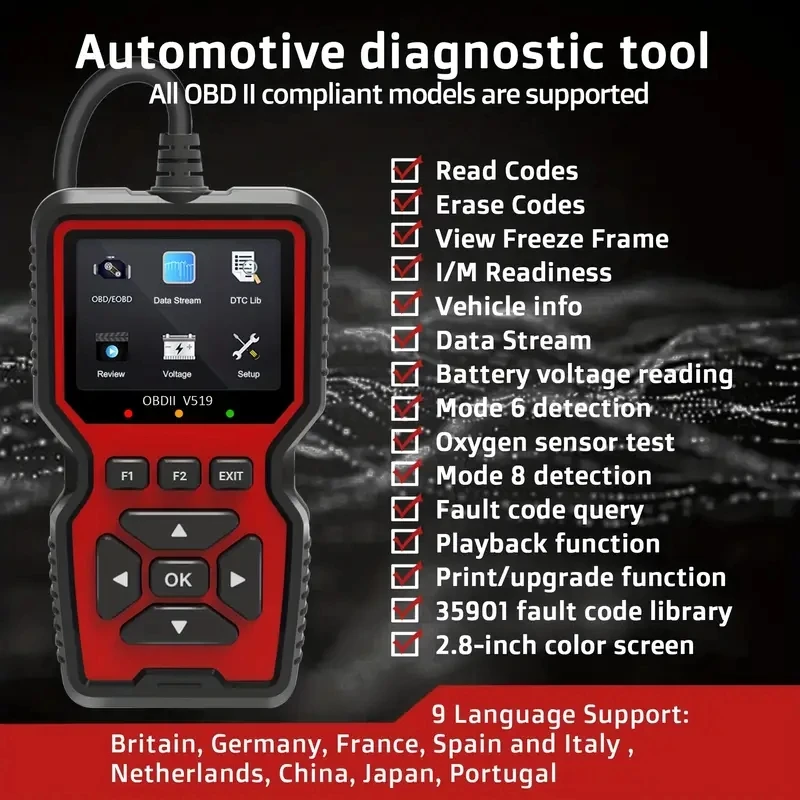 OBD2 Scanner Live Data Professional Mechanic OBDII Diagnostic Code Reader Tool For Check Engine Light Battery Voltage Testing