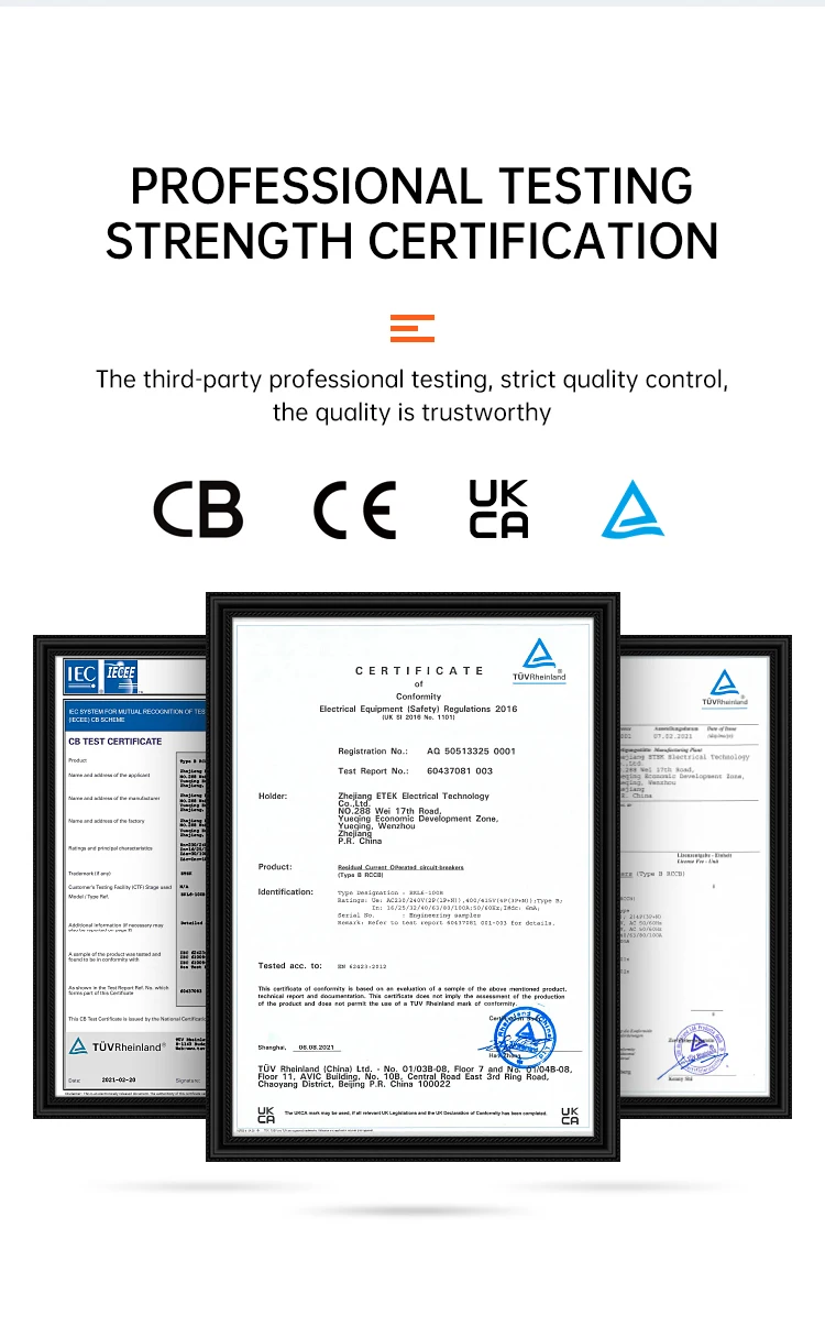 ETEK RCD RCCB Typ B Fehlerstrom-Schutzschalter für Erdung, EVSE 2P 4P 40A 63A 100A 30mA 300mA EKL6-100B DIN-Schiene 220V – Detail 1