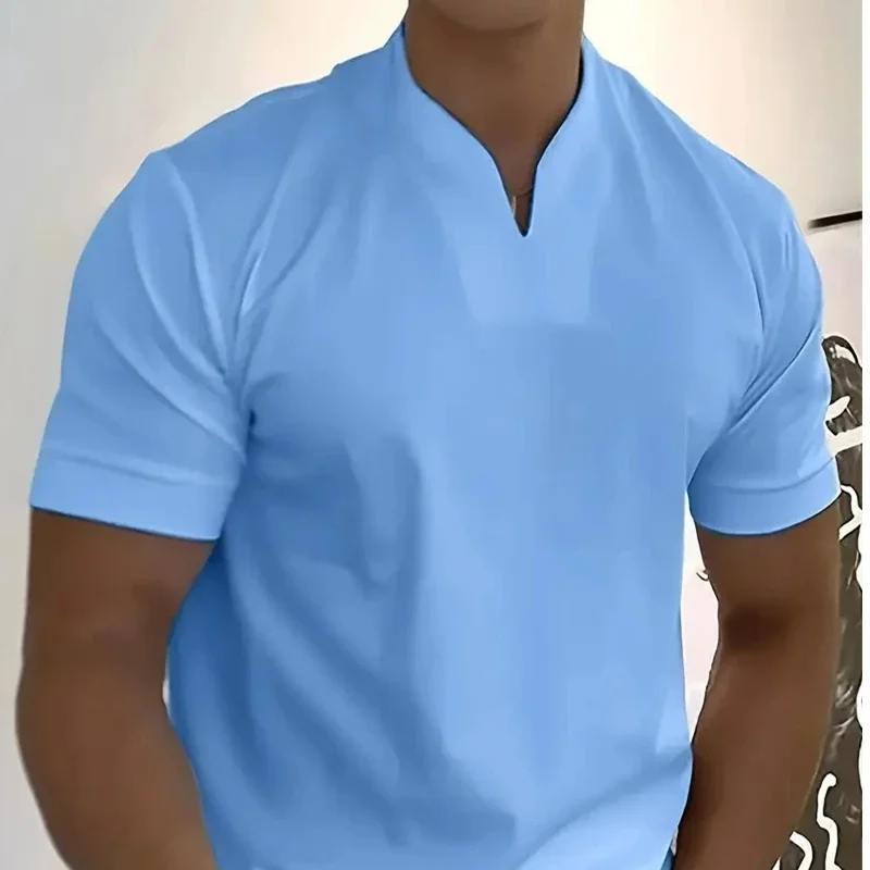 2026 New Men's Printed Cotton Short Sleeve V-Neck Polo Shirt, Summer Fashion, Casual Business Multifunctional Top