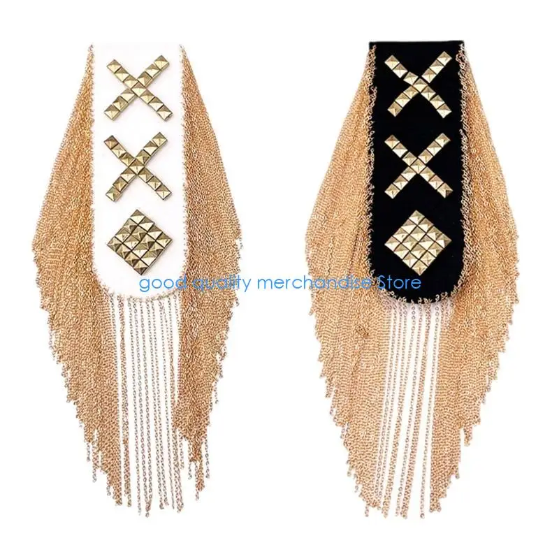 

Y5JD уникальный костюм в стиле панк, эполеты, погоны на плечах с золотой цепочкой, кисточками, заклепками, шипами для шоу, декор