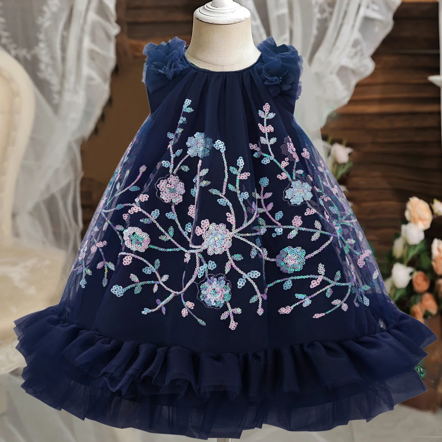 

Элегантные вечерние платья с блестками и цветами для девочек, модные платья подружки невесты на день рождения, платья принцессы для выпускного вечера, тюлевые свадебные вечерние костюмы для девочек