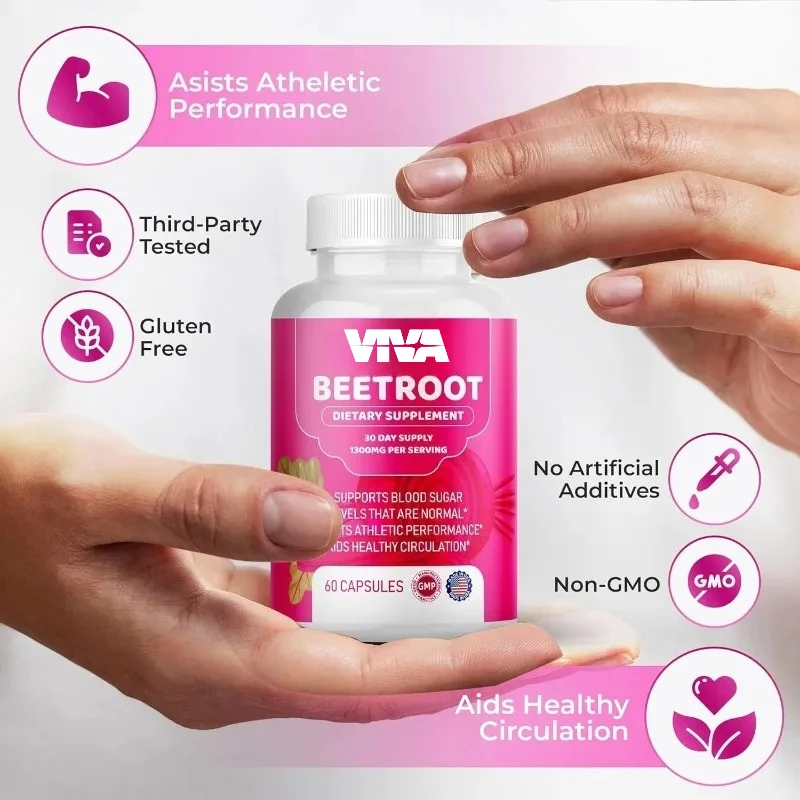 Organic beetroot powder supplement capsule 1300mg vegan, gluten free, non GMO 60 capsules