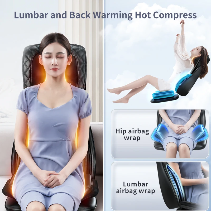 Electric Full Body Massage Cushion Seat Chair Air Compress Heat Shiatsu Tapping Deep Kneading Vibration Back Massager Relaxation