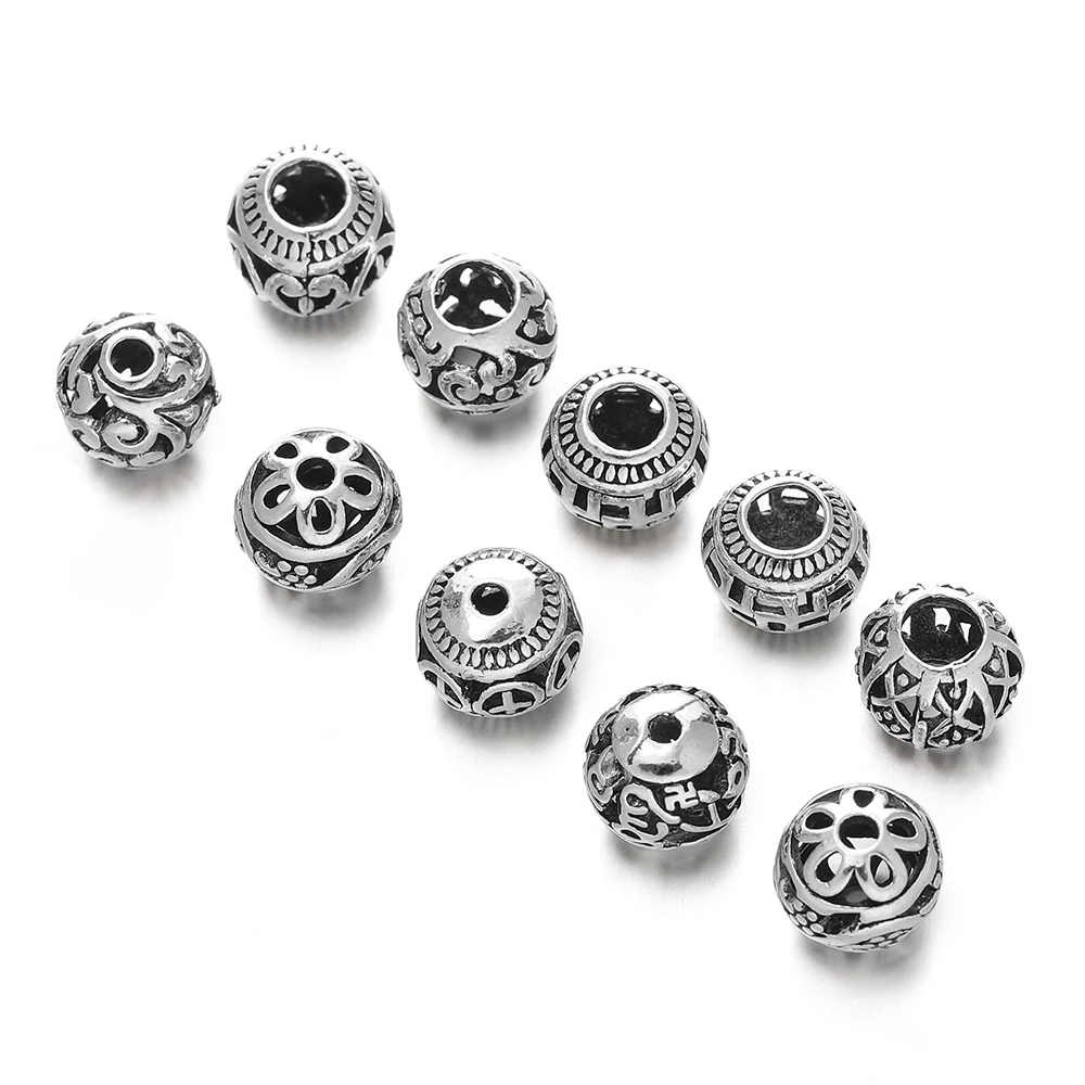 5pcs/lot Handcraft Tibetan Silver Hollow Spacer Beads Flower Heart Designer Zinc Alloy Metal Beads DIY Bracelets Jewelry Making