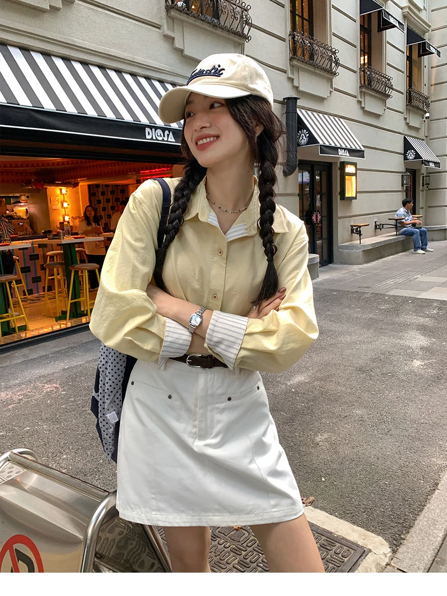 

Корейская полосатая рубашка Sisilyon для женщин, многослойный топ из хлопка с длинными рукавами, дышащий, с защитой от солнца, стандартный крой