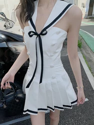 Harajuku 2000s Casual senza maniche Y2k Mini abito Hot Girls elegante Slim abito corto da festa colore puro abito intero coreano Chic