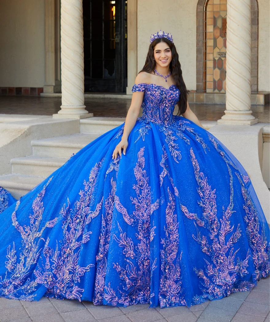 

Customized Royal Blue Quinceanera Dress Ball Gown Sequins Beaded Lace Appliques Mexican Sweet 16 Dress Vestido De 15 Anos YQD151