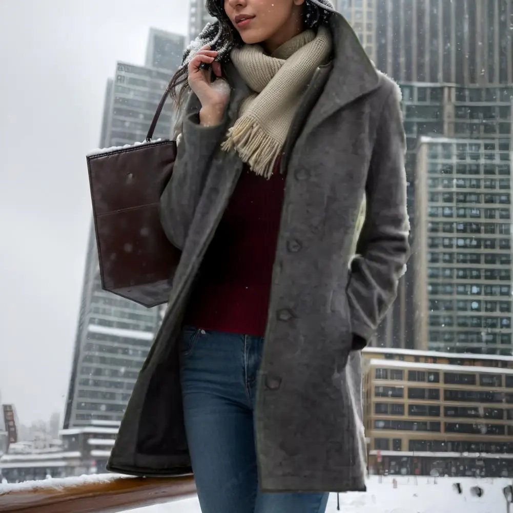 Warm Long Coat for Women Women's Wool Mid-length Coat Notch Lapel Single-breasted Overcoat Winter Thicken Trench Pea for Office