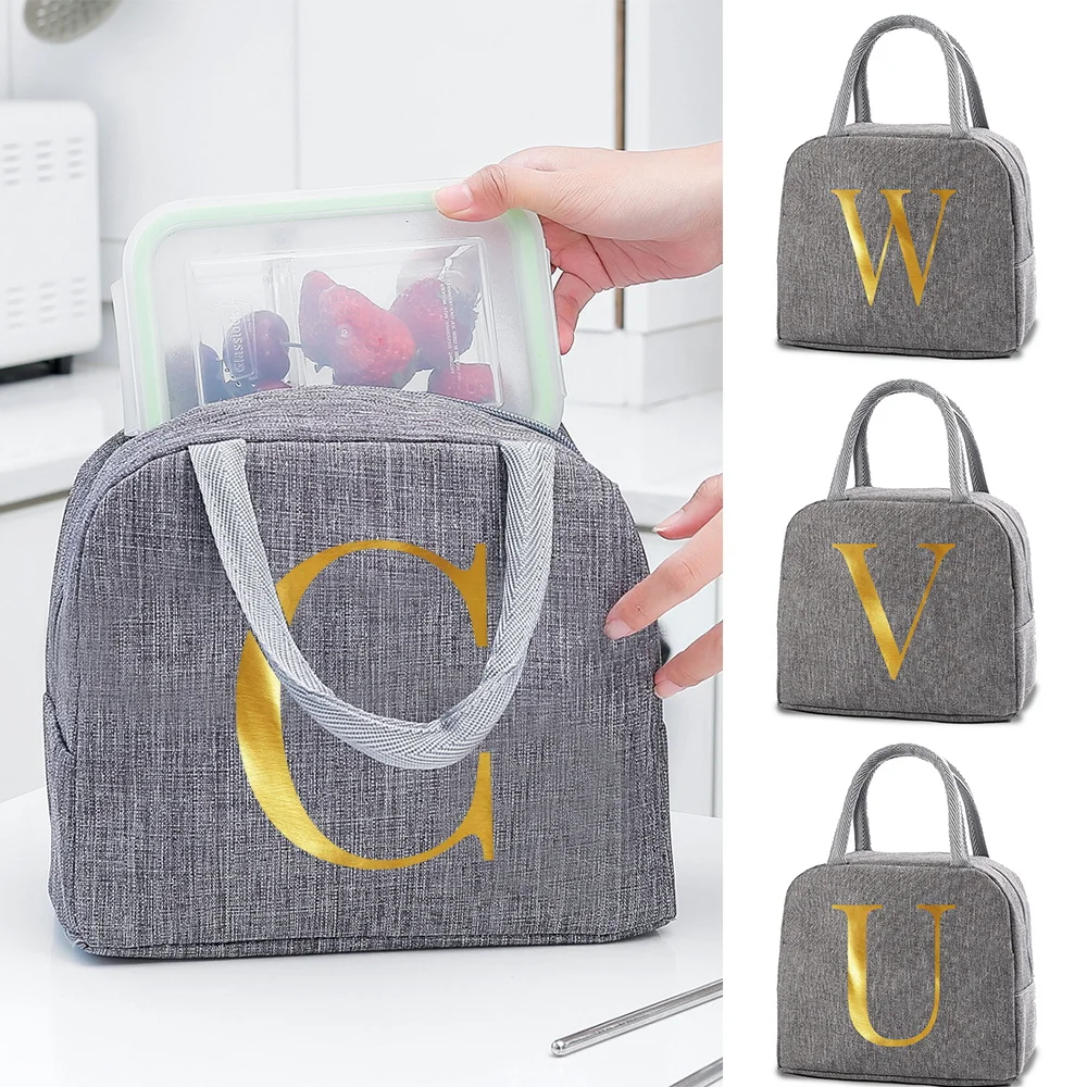 Child Lunch Insulation Bag Picnic Letters Print Travel Food Storage Cooler Bags Breakfast Thermal Box Dinner Pack Canvas Handbag