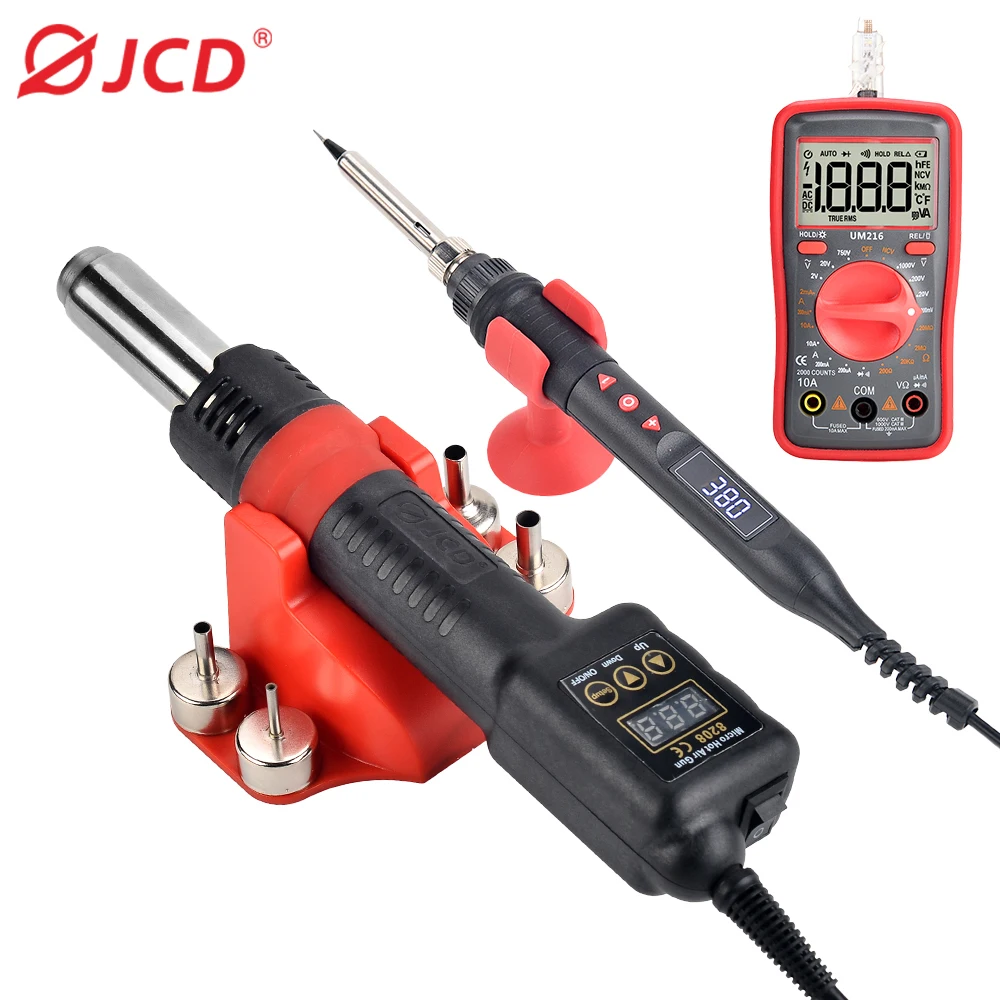 JCD Portable Integrated Hot Air Gun 8208 Adjustable Temperature 750W LED Display Mobile Phone Repair Hot Air Gun Solder iron set