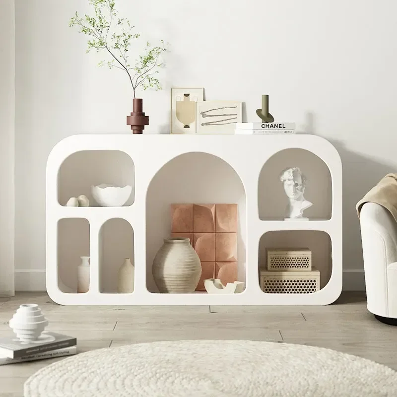 Cream display cabinet living room white cave  shelf floor bookcase simple arched  porch  storage