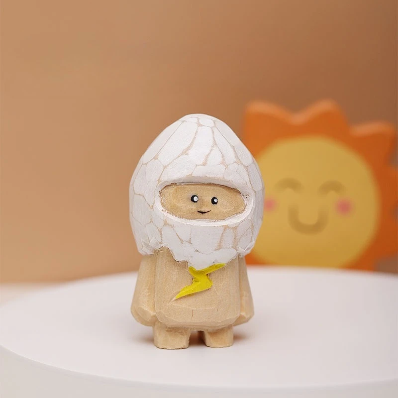 1 PC Hand Carved Eggshell Shy Character Wood Adorable Desk Decoration DIY Bonsai Living Room Miniature Ornament Creative Present