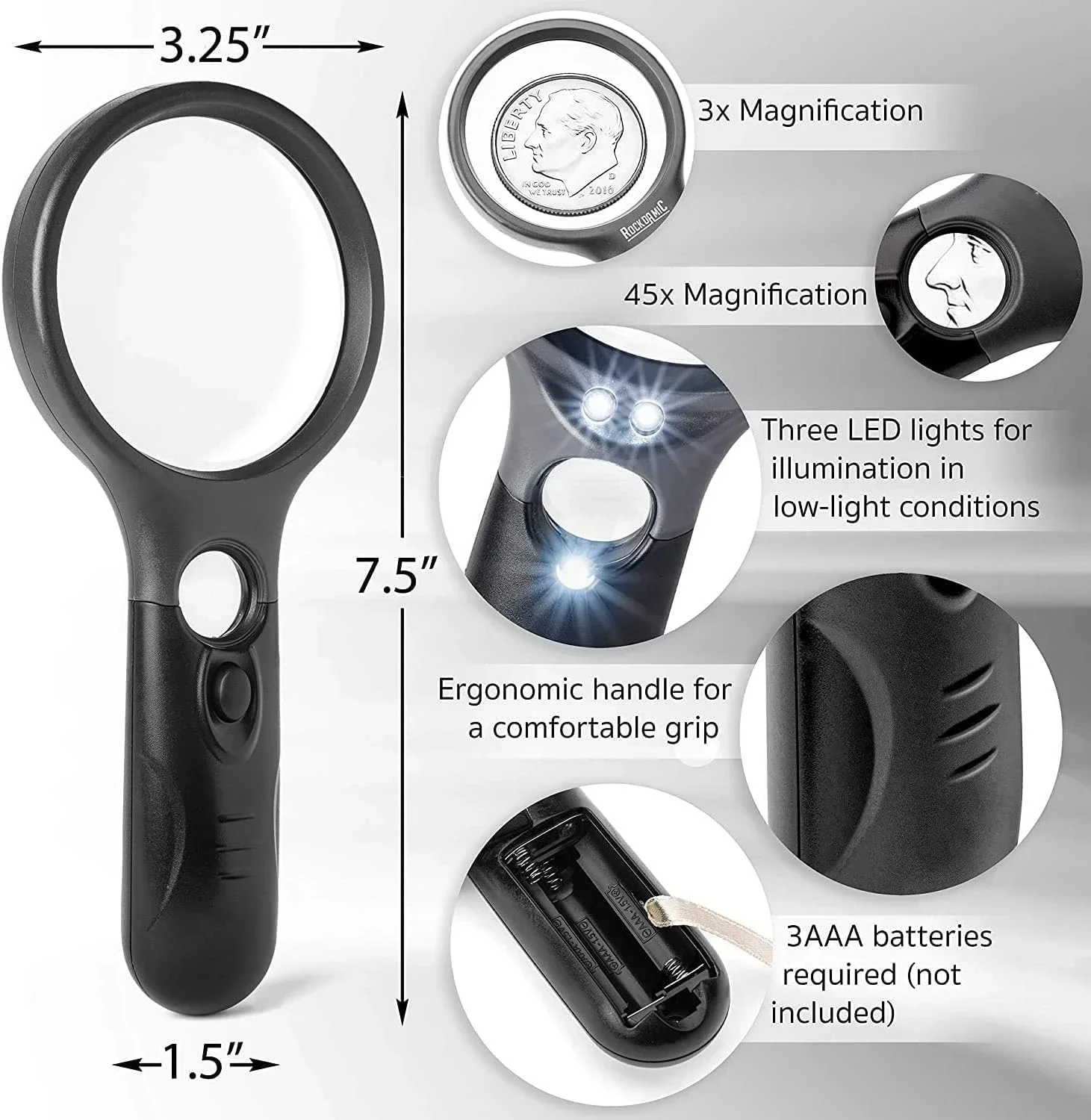 Imagem -02 - Lupa Profissional com Luz Led Lupa de Mão Jóias Lupa Moedas Selos Crianças Idosos 45x 3x