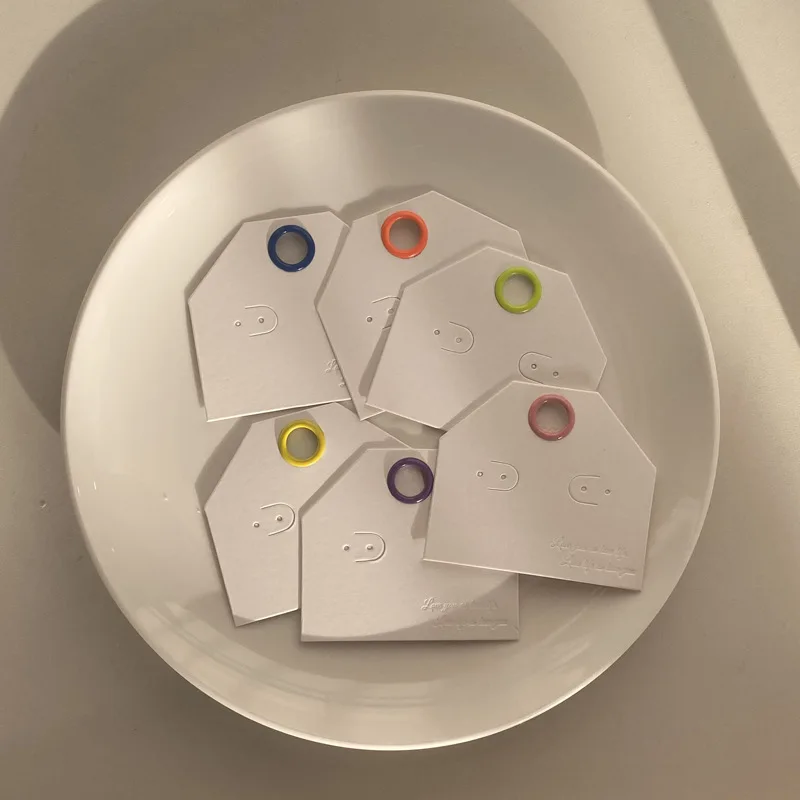 

100pcs Colorful Ring Decorated Jewelry Display Cards 6×7cm White Tags for Stud Dangle Earrings for Festival Gift Packaging Card