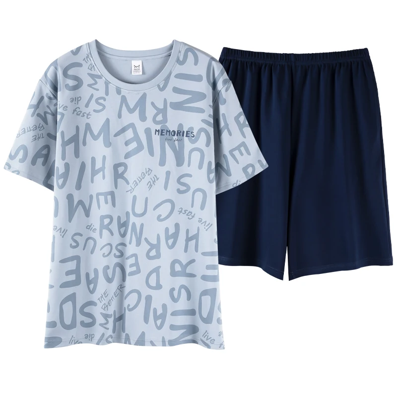 MiiOW Cotton Men's Pajamas Set Short Sleeve Mens Summer Homewear Plus SIze L-3XL Man Breathable Letter Sleepwear Men Pajamas - Image 6