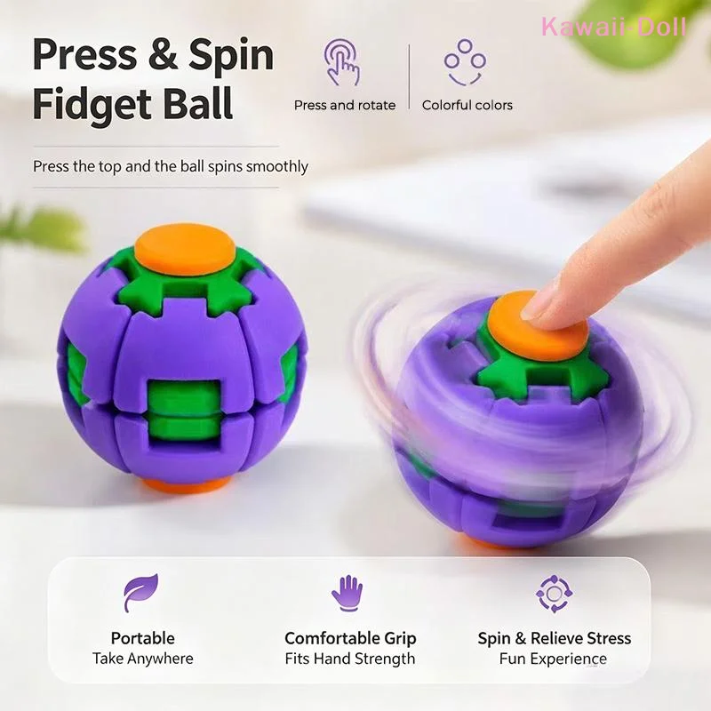 [DO]3D Printed Press-To-Spin Fidget Ballone Click Deform Fingertip Rotating Toy Ball Smooth Rotating Stress Relief Sensory Toy