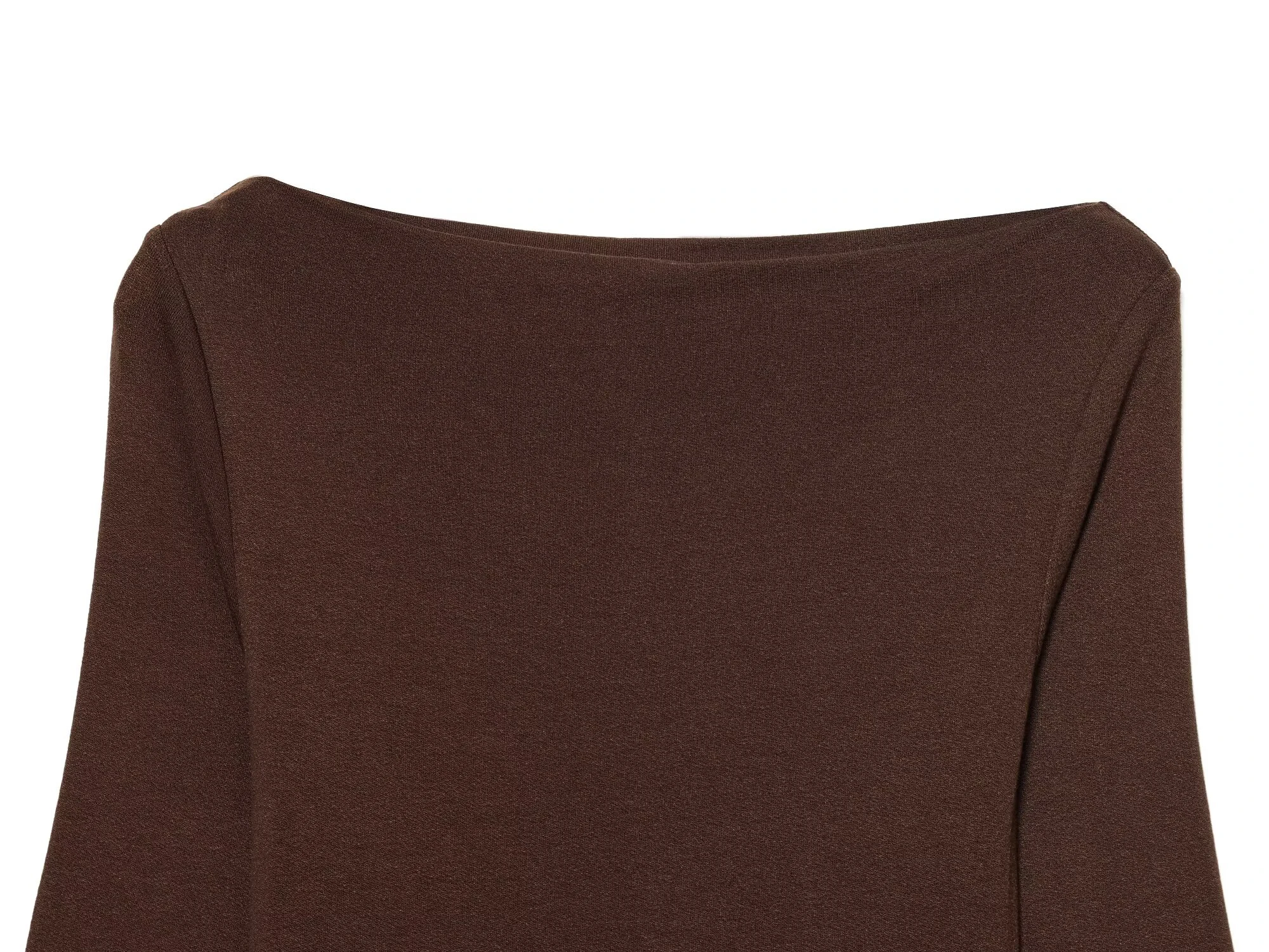 ZERAINS ملابس نسائية شتوية جديدة بتصميم بسيط مع ياقة قارب مطوية وأكمام طويلة وحاشية غير متماثلة تي شيرت من الدانتيل #5