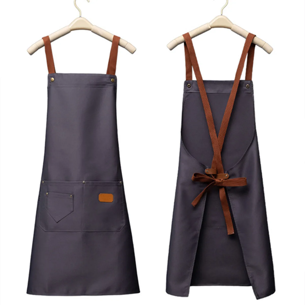 Customized Embroidery Print Logo Signature Waterproof Kitchen Aprons Home Chef Baking Clothes With Pockets Adult Bib Waist Bag