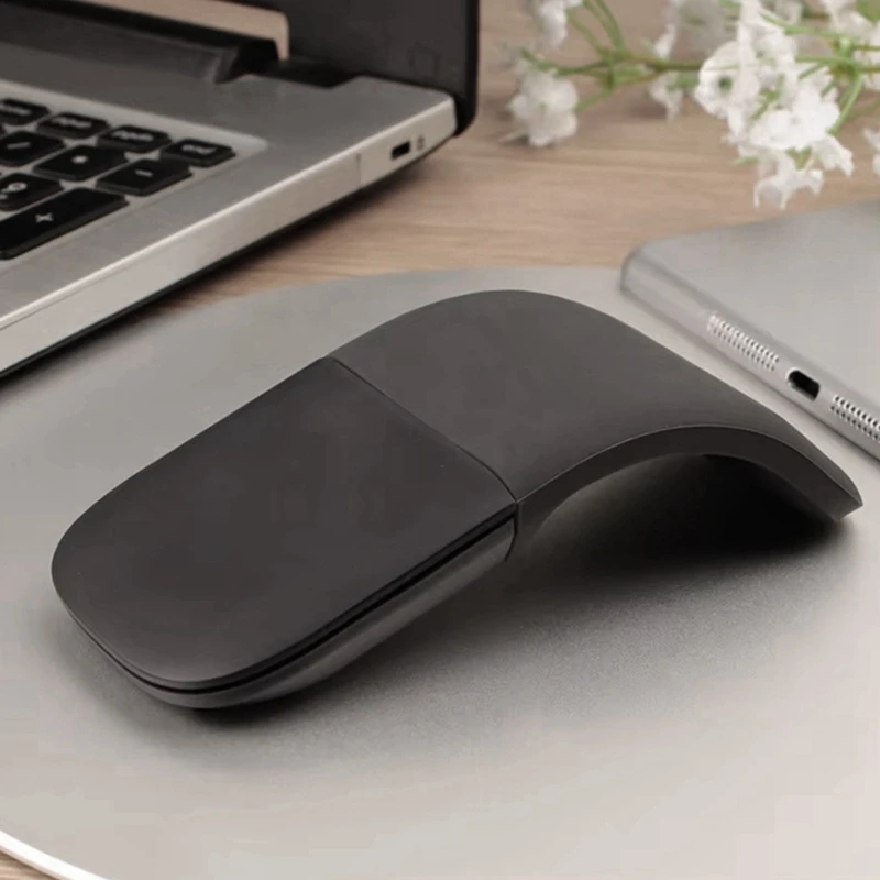 Portable Wireless Bluetooth Curved Touch Mouse Foldable Ultra-Thin Silent Ergonomic Computer Mouse for PC Laptops Black-TCES