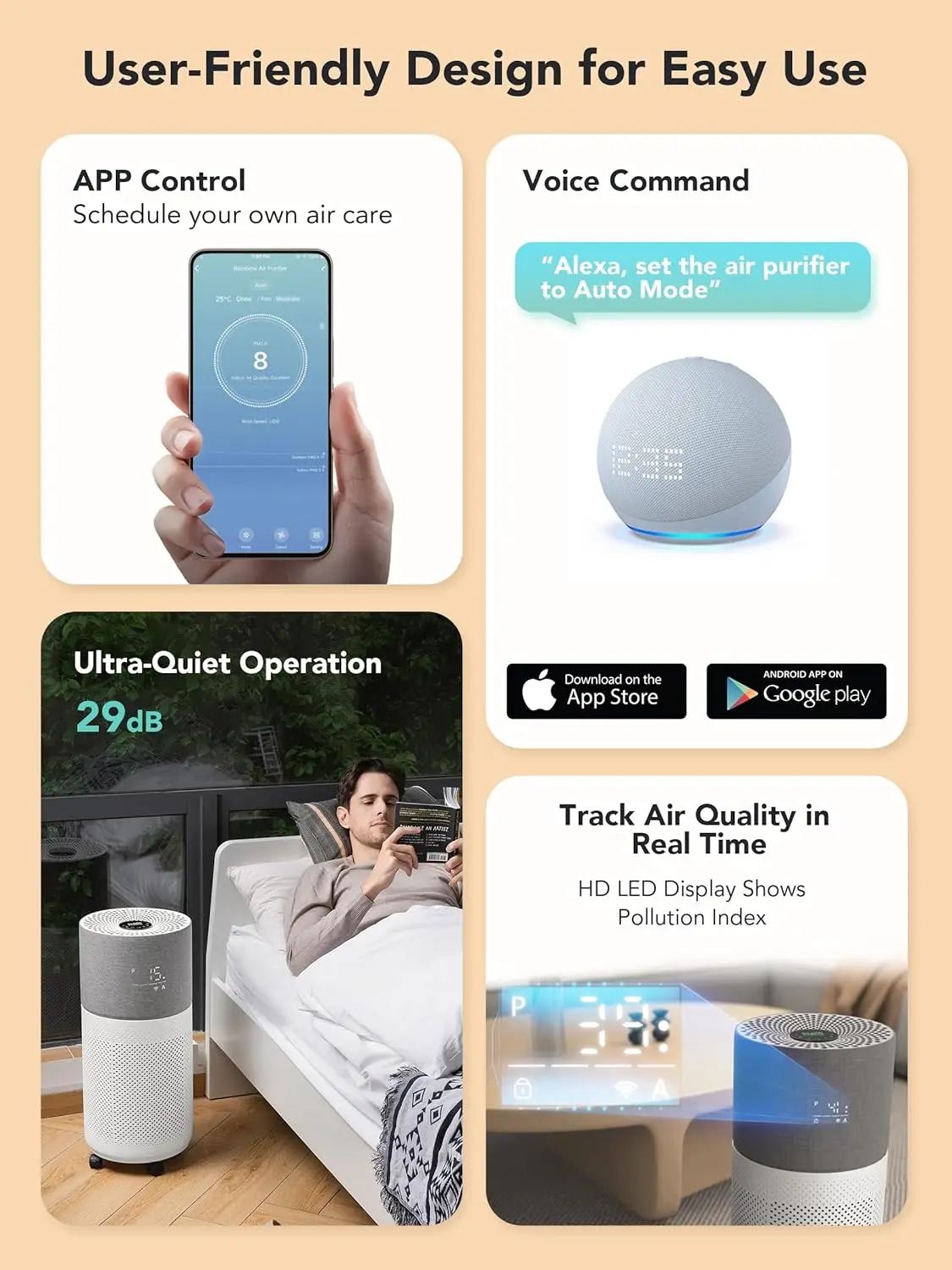 Air Purifiers for Home Large Room Up to 2550 ft², H13  Air Cleaner Works with  for Dust, Allergens, Pollen,